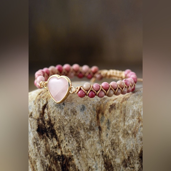 Rose Quartz Heart Beaded Bracelet - Picture 3 of 4